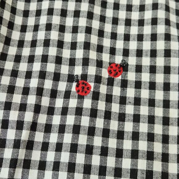 Vtg Lemon Grass Black Gingham Plaid Embroidered Picnic Button-Up Shirt Novelty S - Picture 9 of 12